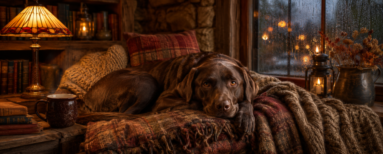 Cozy Winter Cabin Chocolate Lab Coffee Mug (11oz)